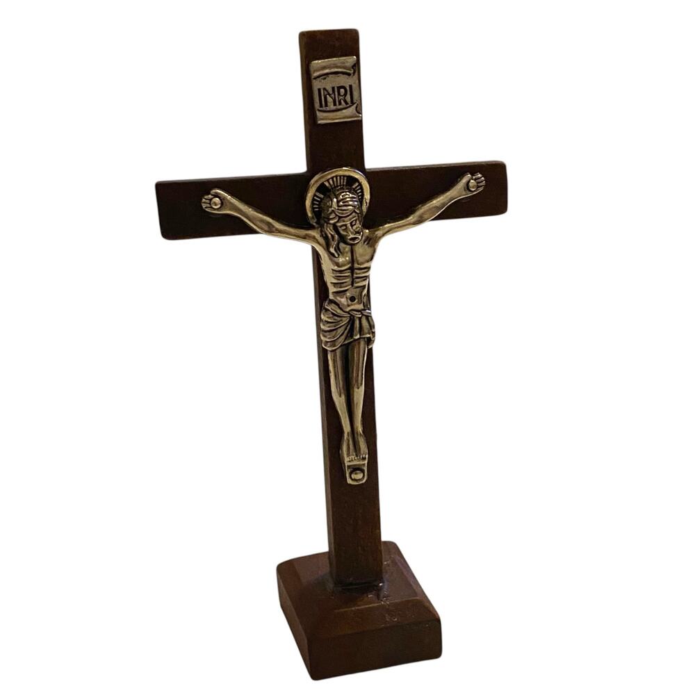 Small Wood & Metal Crucifix Cross Sacred Heart League 4.25" Tall Jesus Christian